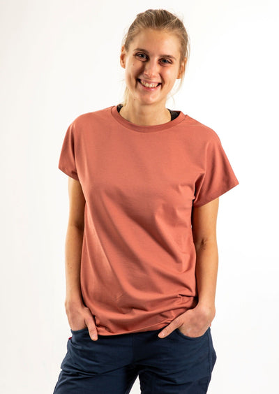 Mountain Tales Design, Womens Climbing T-shirt, Cap sleeve, Ecological cotton, Pink, Rose